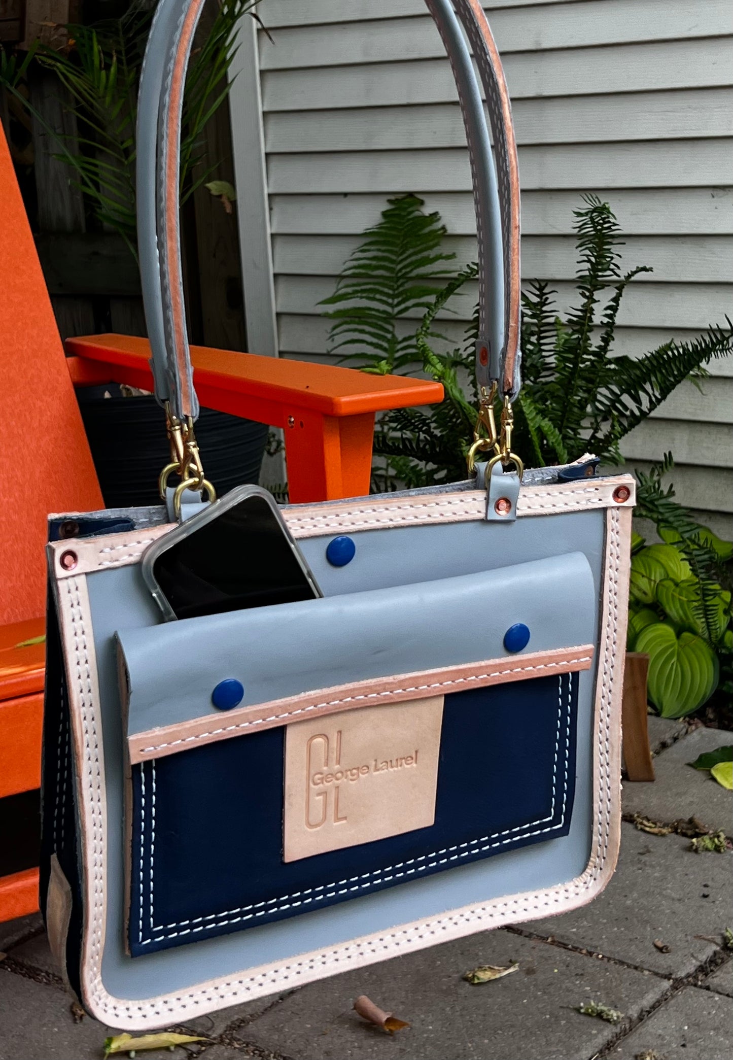 Tote Purse - Pale and Navy Blue