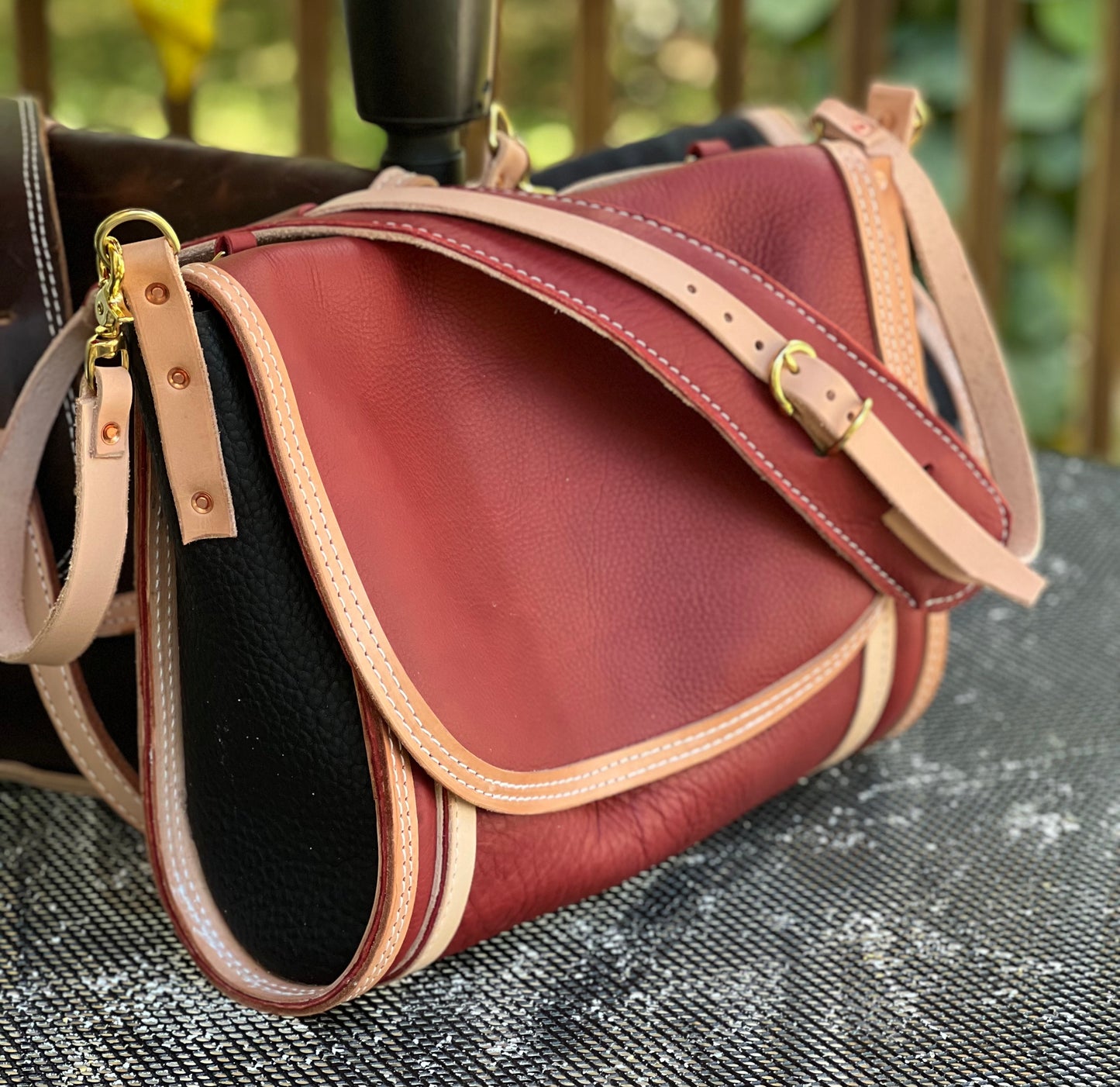 Ultimate Leather Satchel Red and Black Buffalo